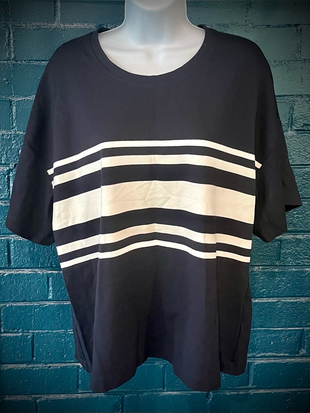 Women’s Black and White Striped Boxy Tee